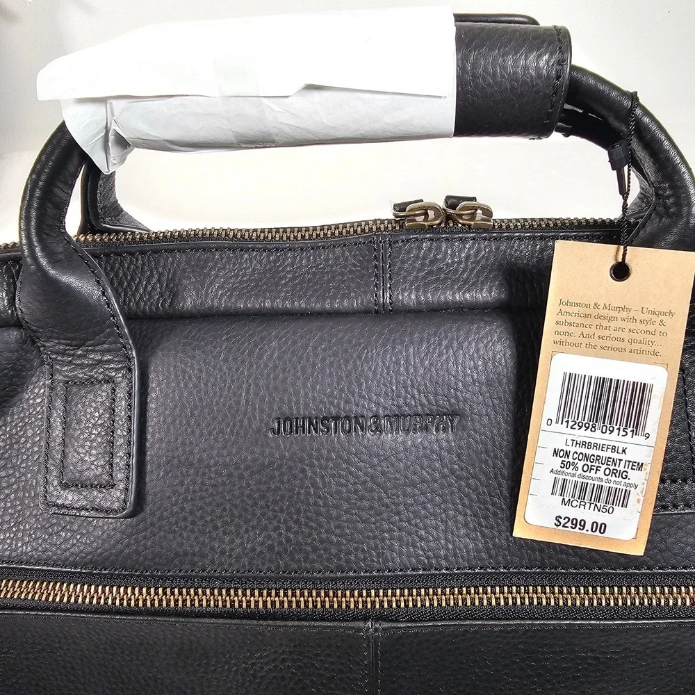 Johnston & Murphy Briefcase Mens Leather Laptop Business Bag Black‎ OS